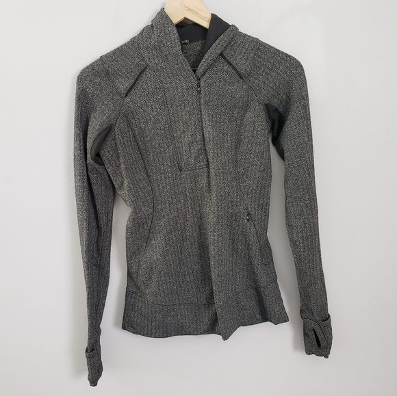 Lululemon Think Fast Pullover Herringbone Black Sz 4 - Picture 1 of 3